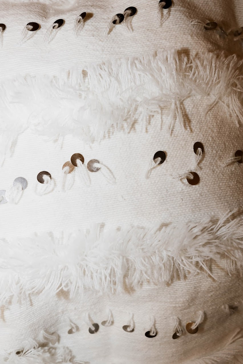 Coussin pailleté blanc