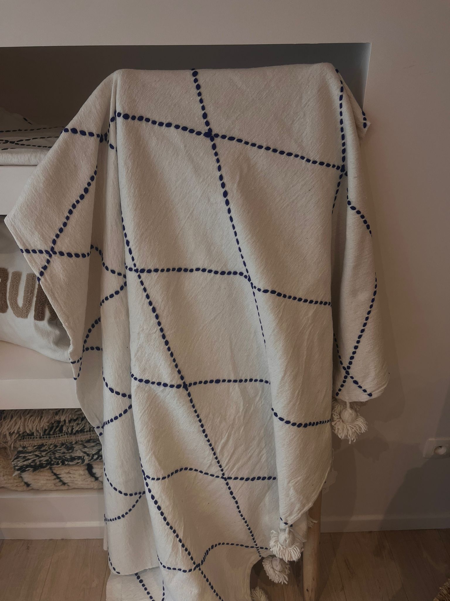 Plaid blanc losanges bleus